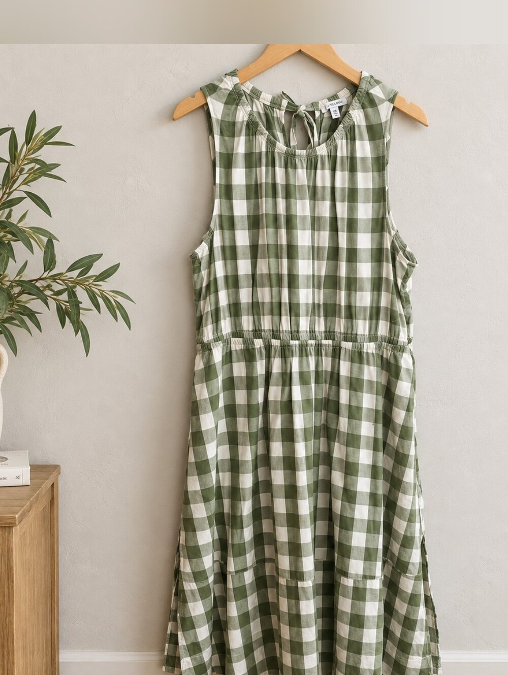 Free Assembly Green Check Plaid Maxi Dress